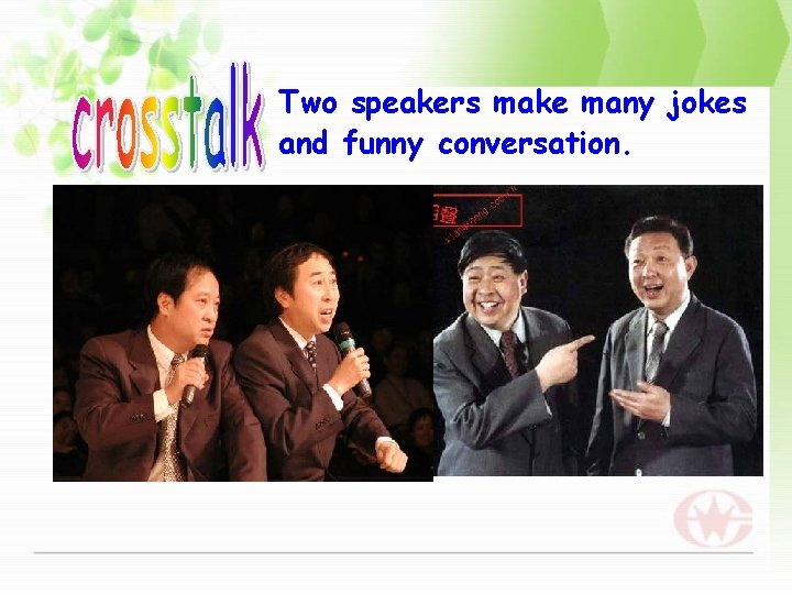 Two speakers make many jokes and funny conversation. Two speakers make many jokes and funny conversation.