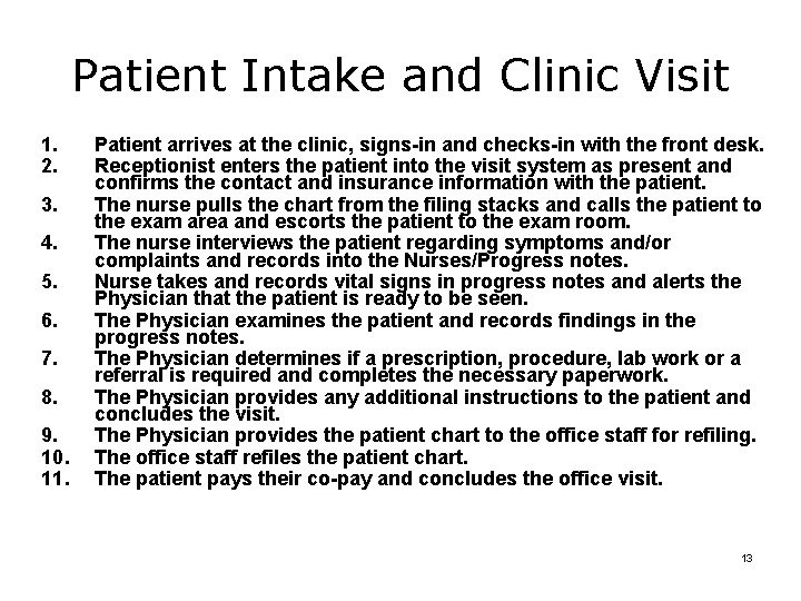 Patient Intake and Clinic Visit 1. 2. 3. 4. 5. 6. 7. 8. 9.