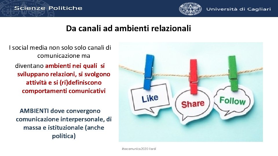 Da canali ad ambienti relazionali I social media non solo canali di comunicazione ma