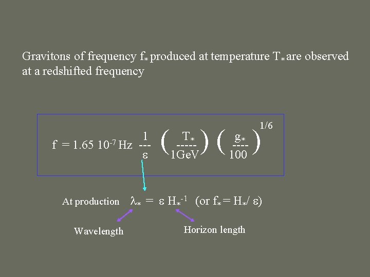 Gravitons of frequency f* produced at temperature T* are observed at a redshifted frequency