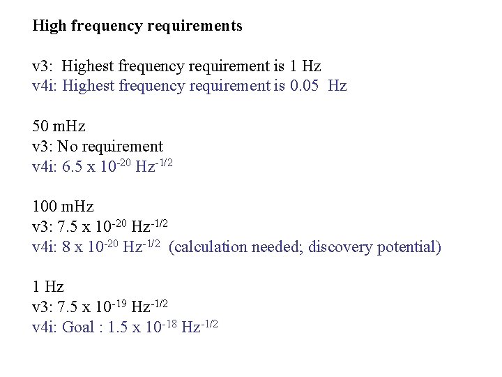 High frequency requirements v 3: Highest frequency requirement is 1 Hz v 4 i: