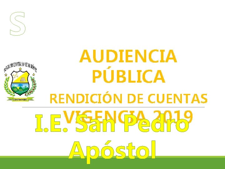 S AUDIENCIA PÚBLICA RENDICIÓN DE CUENTAS VIGENCIA 2019 I. E. San Pedro Apóstol 