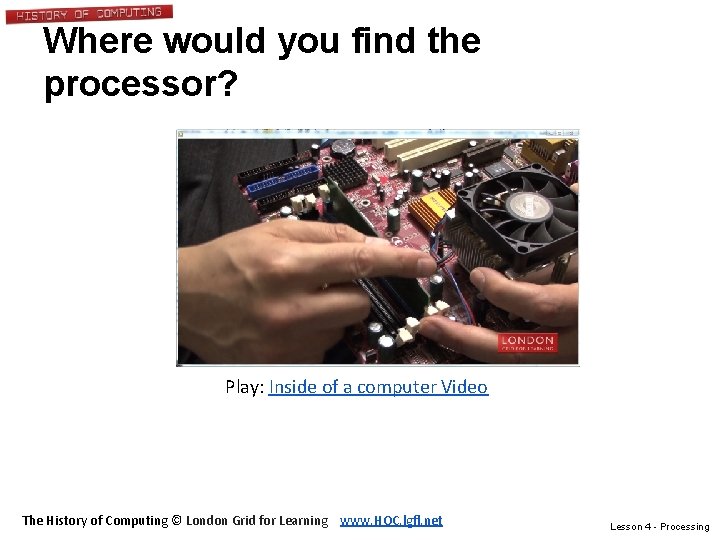 Where would you find the processor? Play: Inside of a computer Video The History
