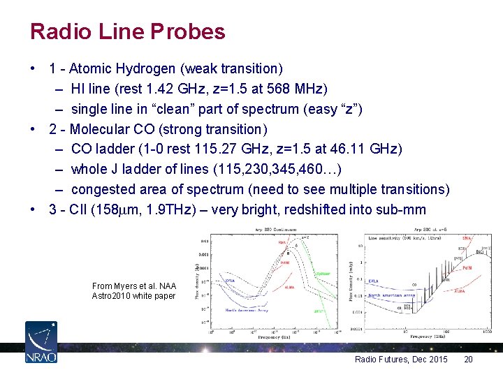Radio Line Probes • 1 - Atomic Hydrogen (weak transition) – HI line (rest