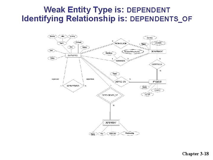 Weak Entity Type is: DEPENDENT Identifying Relationship is: DEPENDENTS_OF Chapter 3 -18 