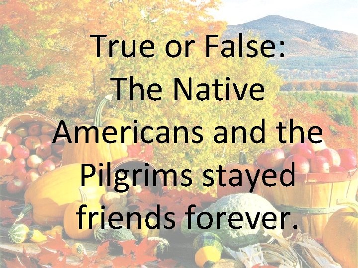 True or False: The Native Americans and the Pilgrims stayed friends forever. 