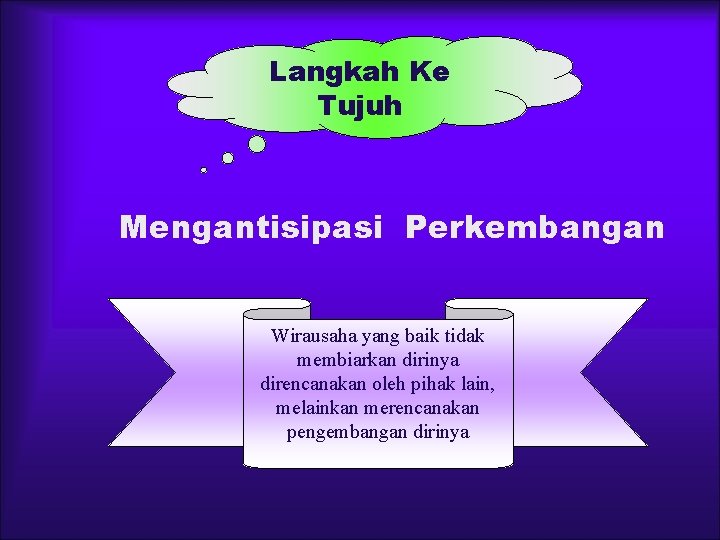 Langkah Ke Tujuh Mengantisipasi Perkembangan Wirausaha yang baik tidak membiarkan dirinya direncanakan oleh pihak