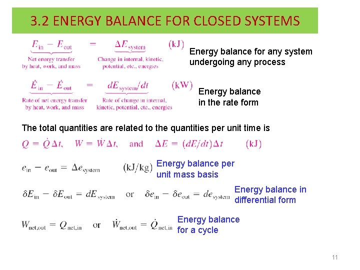 3. 2 ENERGY BALANCE FOR CLOSED SYSTEMS Energy balance for any system undergoing any 3. 2 ENERGY BALANCE FOR CLOSED SYSTEMS Energy balance for any system undergoing any