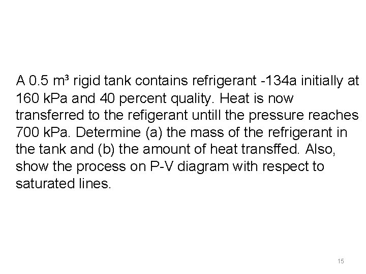 A 0. 5 m³ rigid tank contains refrigerant -134 a initially at 160 k. A 0. 5 m³ rigid tank contains refrigerant -134 a initially at 160 k.
