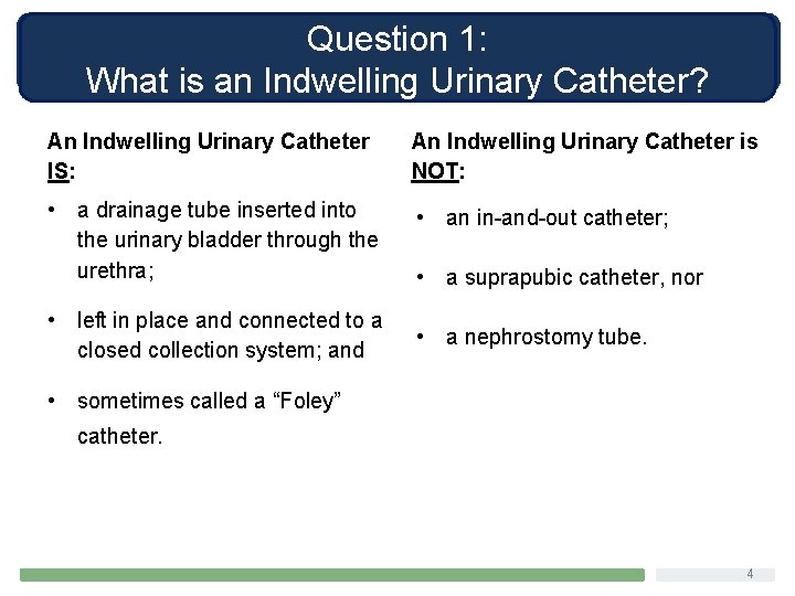 Question 1: What is an Indwelling Urinary Catheter? An Indwelling Urinary Catheter IS: An