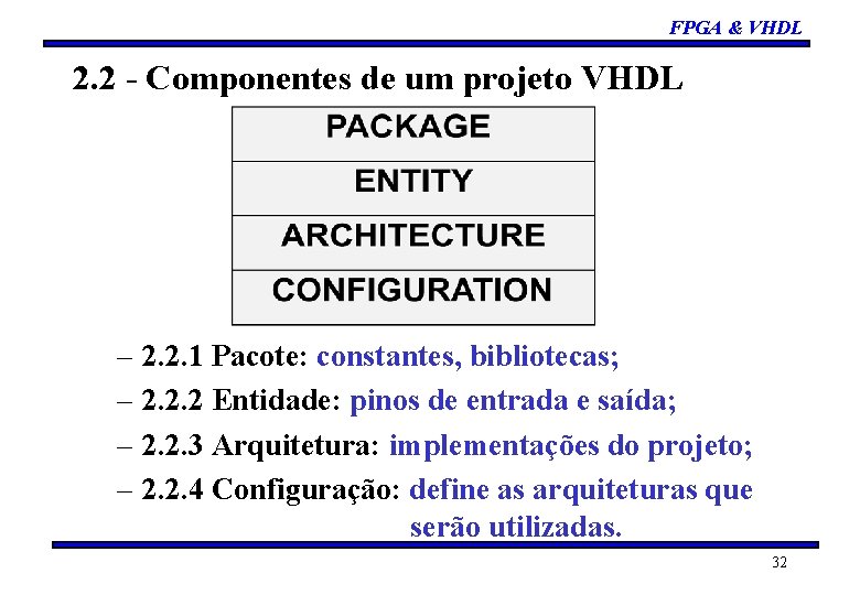 FPGA & VHDL 2. 2 - Componentes de um projeto VHDL – 2. 2.