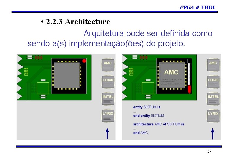 FPGA & VHDL • 2. 2. 3 Architecture Arquitetura pode ser definida como sendo