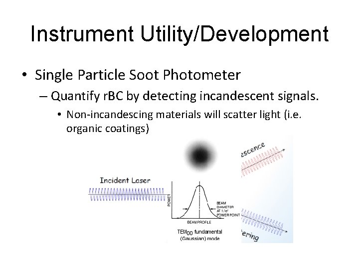 Instrument Utility/Development • Single Particle Soot Photometer – Quantify r. BC by detecting incandescent