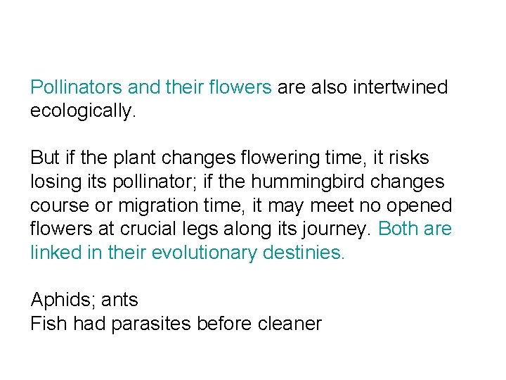 Pollinators and their flowers are also intertwined ecologically. But if the plant changes flowering