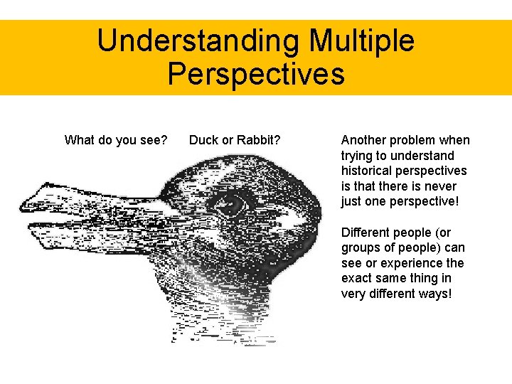 Understanding Multiple Perspectives What do you see? Duck or Rabbit? Another problem when trying