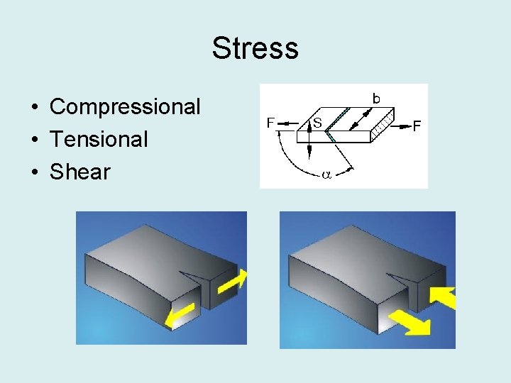 Stress • Compressional • Tensional • Shear 