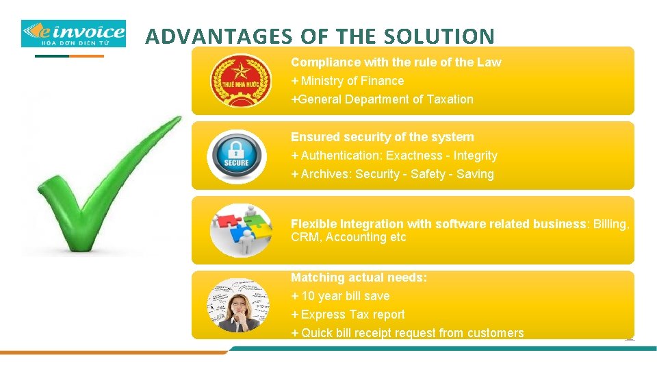 ADVANTAGES OF THE SOLUTION Compliance with the rule of the Law + Ministry of