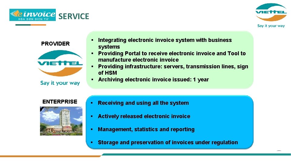 SERVICE PROVIDER ENTERPRISE § Integrating electronic invoice system with business systems § Providing Portal
