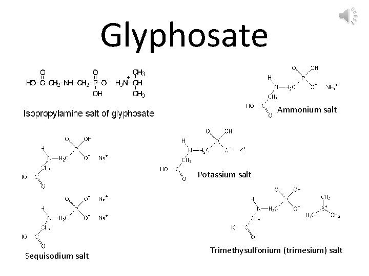 Glyphosate Ammonium salt Potassium salt Sequisodium salt Trimethysulfonium (trimesium) salt 