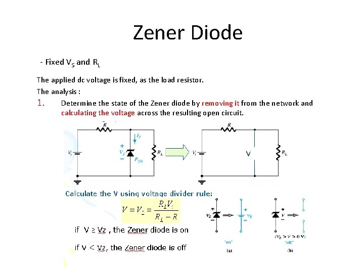 Zener Diode - Fixed VS and RL The applied dc voltage is fixed, as