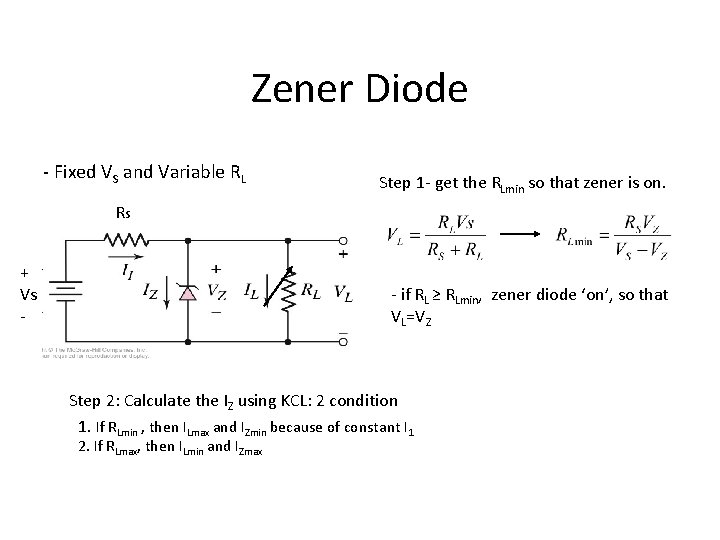 Zener Diode - Fixed VS and Variable RL Step 1 - get the RLmin