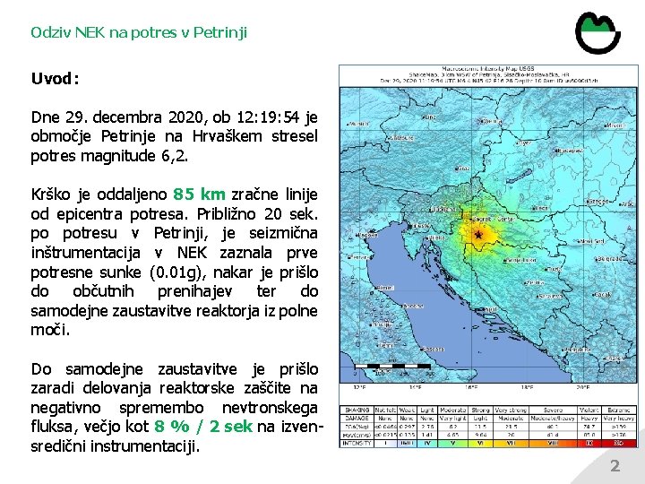Odziv NEK na potres v Petrinji Uvod: Dne 29. decembra 2020, ob 12: 19: