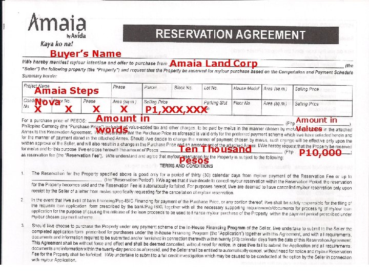 Buyer’s Name Amaia Land Corp Amaia Steps Nova X X P 1, XXX Amount Buyer’s Name Amaia Land Corp Amaia Steps Nova X X P 1, XXX Amount