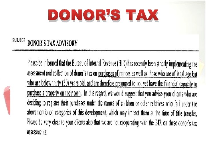 DONOR’S TAX DONOR’S TAX
