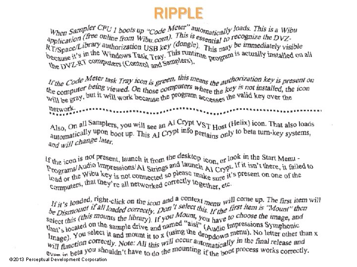 RIPPLE © 2013 Perceptual Development Corporation 