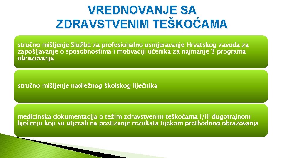 VREDNOVANJE SA ZDRAVSTVENIM TEŠKOĆAMA stručno mišljenje Službe za profesionalno usmjeravanje Hrvatskog zavoda za zapošljavanje