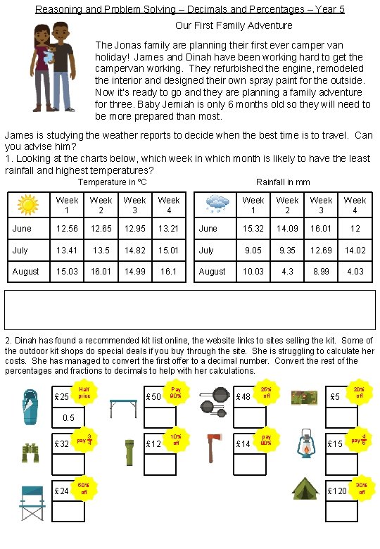 Reasoning and Problem Solving – Decimals and Percentages – Year 5 Our First Family
