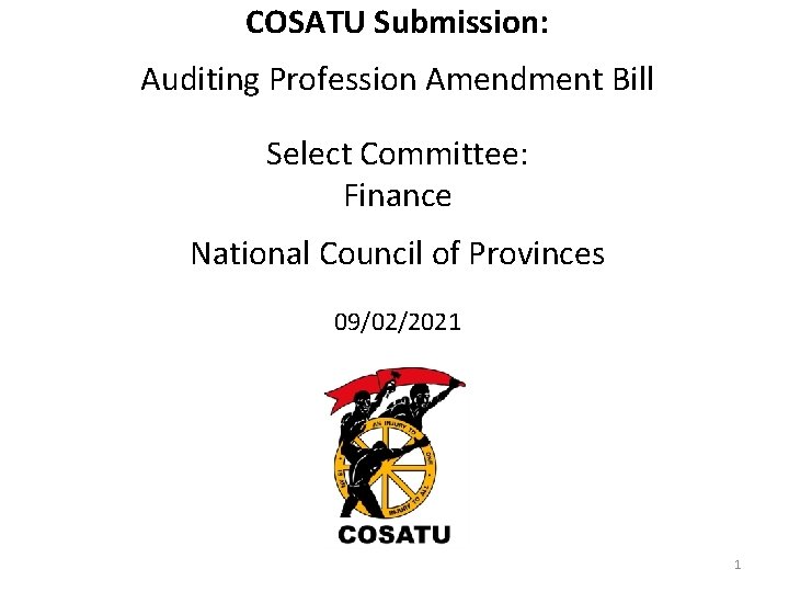 COSATU Submission: Auditing Profession Amendment Bill Select Committee: Finance National Council of Provinces 09/02/2021