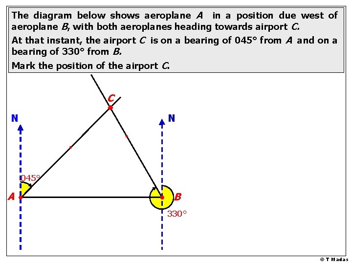 The diagram below shows aeroplane A in a position due west of aeroplane B,