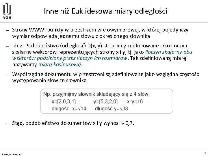 Inne niż Euklidesowa miary odległości — Strony WWW: punkty w przestrzeni wielowymiarowej, w której