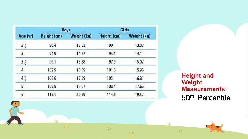 Height and Weight Measurements: 50 th Percentile 