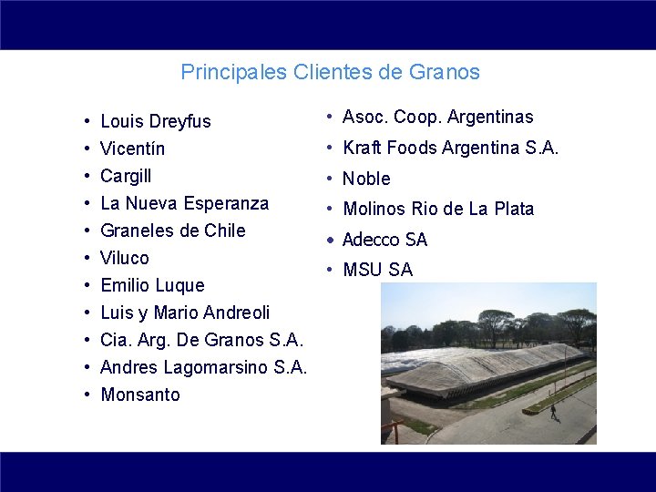 Principales Clientes de Granos • • • 43 Louis Dreyfus Vicentín Cargill La Nueva