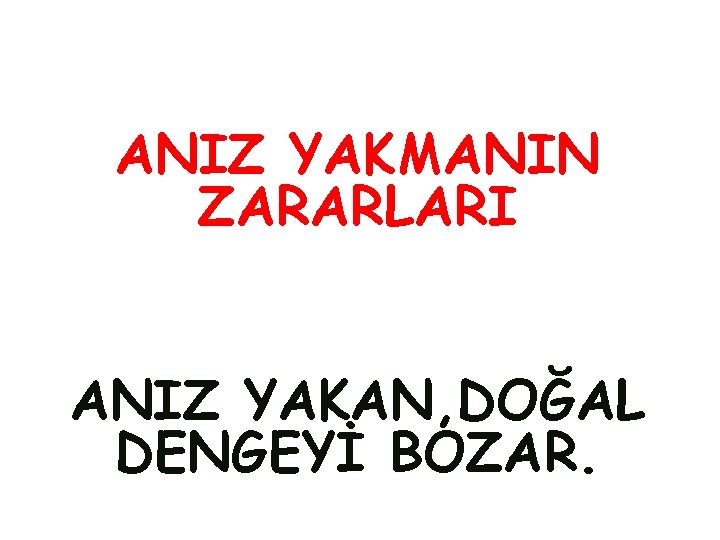 ANIZ YAKMANIN ZARARLARI ANIZ YAKAN, DOĞAL DENGEYİ BOZAR. 