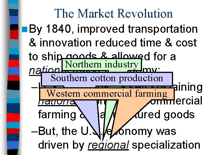 The Market Revolution n By 1840, improved transportation & innovation reduced time & cost