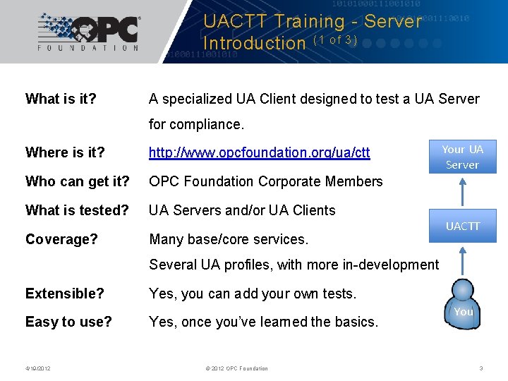 Unified Architecture Training Compliance Test Tool UACTT Introduction