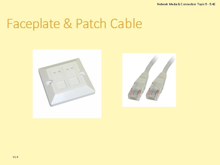 Network Media & Connectors Topic 5 - 5. 42 Faceplate & Patch Cable V Network Media & Connectors Topic 5 - 5. 42 Faceplate & Patch Cable V