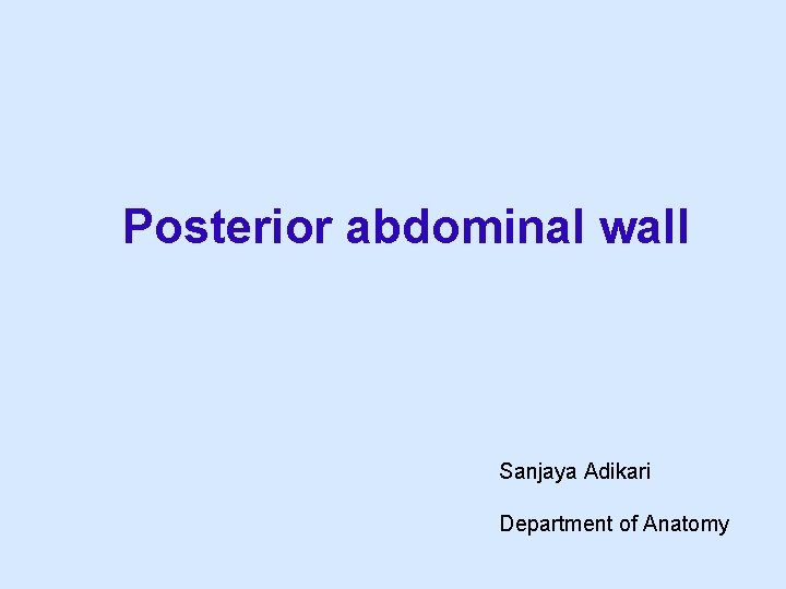Posterior abdominal wall Sanjaya Adikari Department of Anatomy 