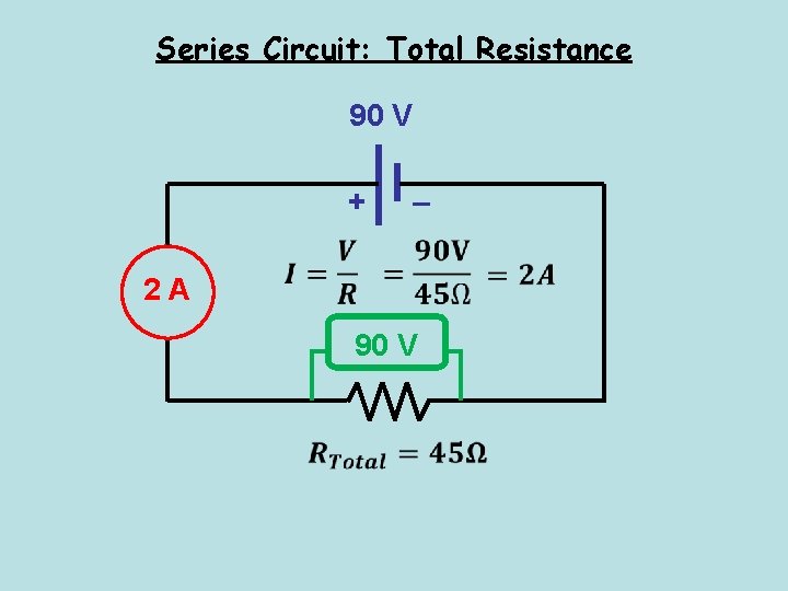 Series Circuit: Total Resistance 90 V + – 2 A 90 V 