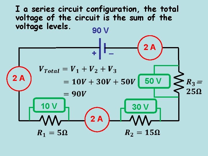 I a series circuit configuration, the total voltage of the circuit is the sum
