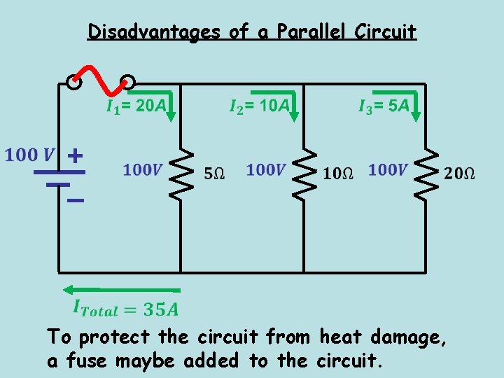 Disadvantages of a Parallel Circuit + – To protect the circuit from heat damage,