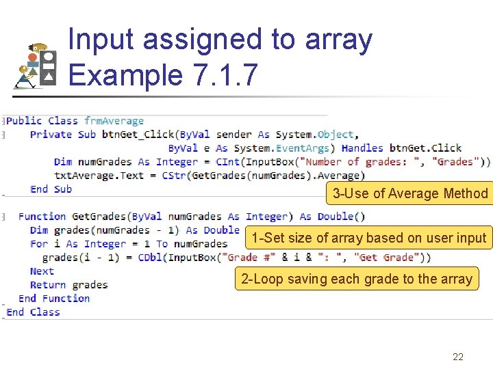 Input assigned to array Example 7. 1. 7 3 -Use of Average Method 1