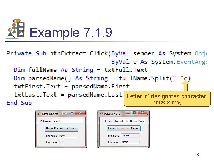 Example 7. 1. 9 Letter ‘c’ designates character instead of string 32 