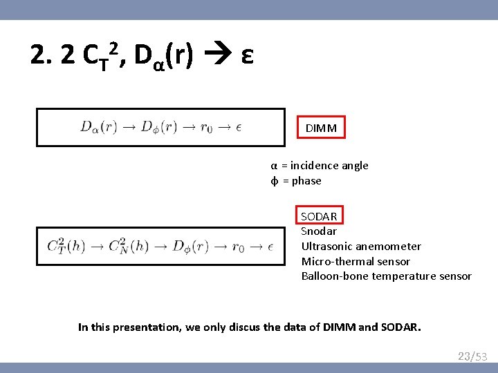 2, 2. 2 CT Dα(r) ε DIMM α = incidence angle φ = phase