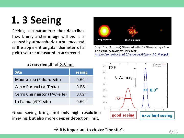 1. 3 Seeing is a parameter that describes how blurry a star image will