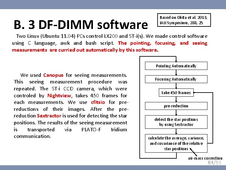 B. 3 DF-DIMM software Based on Okita et al. 2013, IAU Symposium, 288, 25