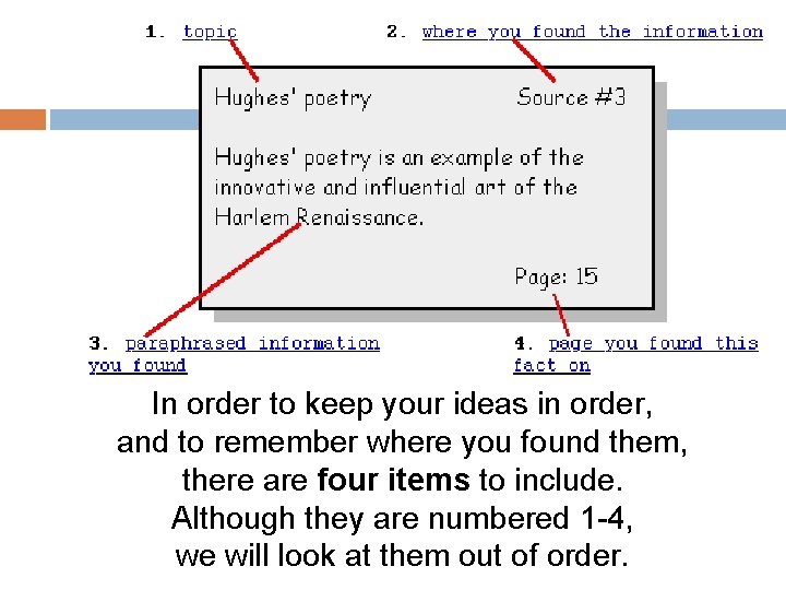 In order to keep your ideas in order, and to remember where you found